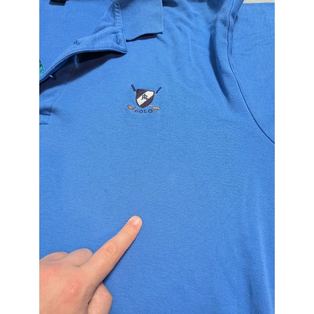 Polo Ralph Lauren Men's L Blue Cotton Golf Logo Short Sleeve Polo Shirt Logo